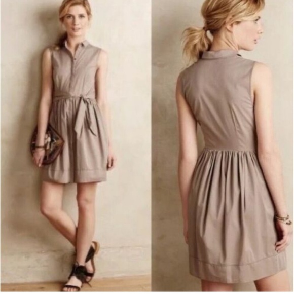 Anthropologie Dresses & Skirts - ANTHROPOLOGIE- Elizabeth Klein beyond vintage beige tie waist dress size 6